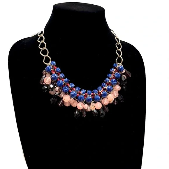 SWEET TREAT | TALBOTS Pink & Blue Bauble Beaded Statement Necklace | NWOT - Picture 4 of 7